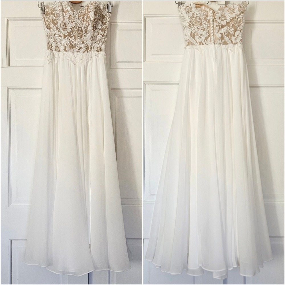 Lillian West Wedding Gown‎ Off the Shoulder Style 66228 With Slit Ethereal Boho - Picture 11 of 16